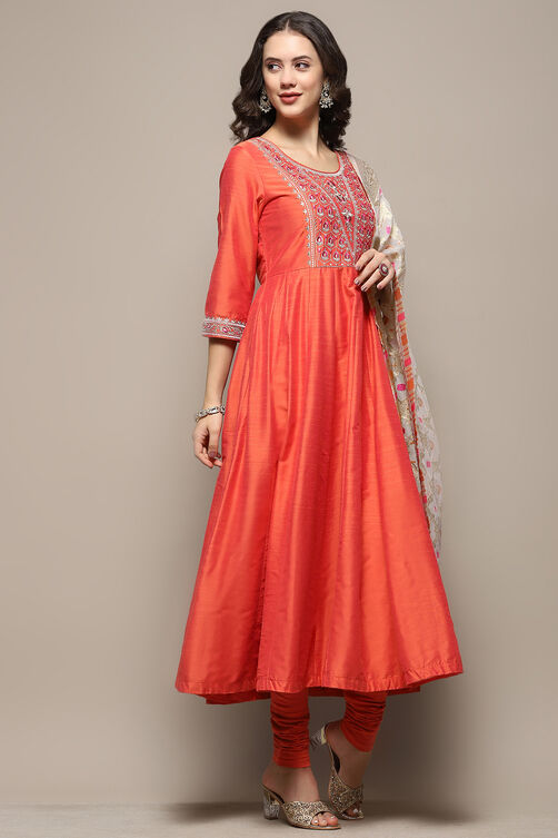 Orange Embroidered Detail Festive Anarkali Suit Set image number 6