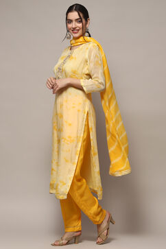 Yellow Organza Unstitched Suit set image number 5