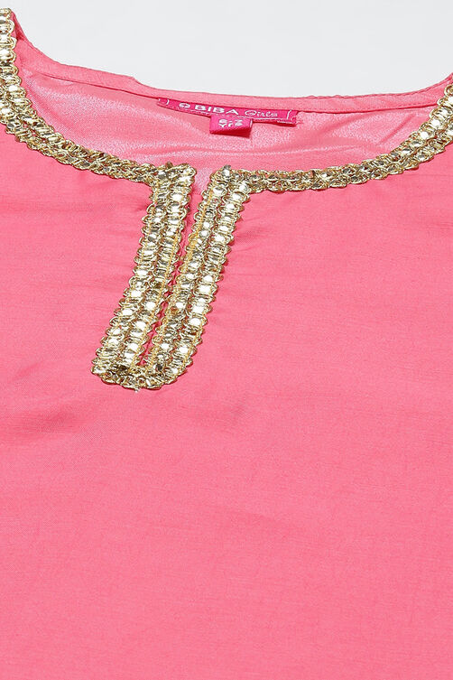Yellow & Pink Art Silk Straight Kurta Set image number 1