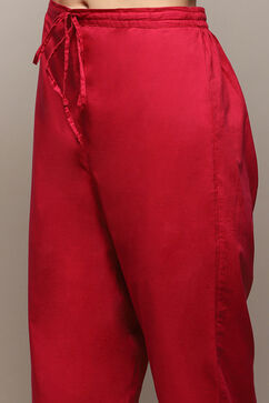 Fuchsia Poly Cotton Straight Kurta Pant Suit Set image number 2
