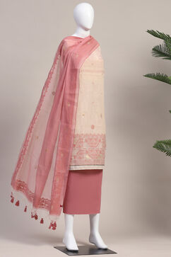 Pink Chanderi Handloom Unstitched Suit Set image number 5