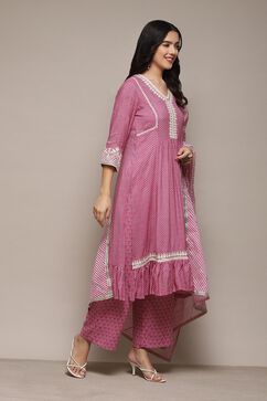 Pink Cotton Blend Straight Kurta Palazzo Suit Set image number 6