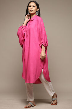 Pink Rayon Straight Printed Kurta image number 0