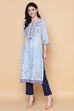 Blue Cotton Straight Printed Kurta image number 3