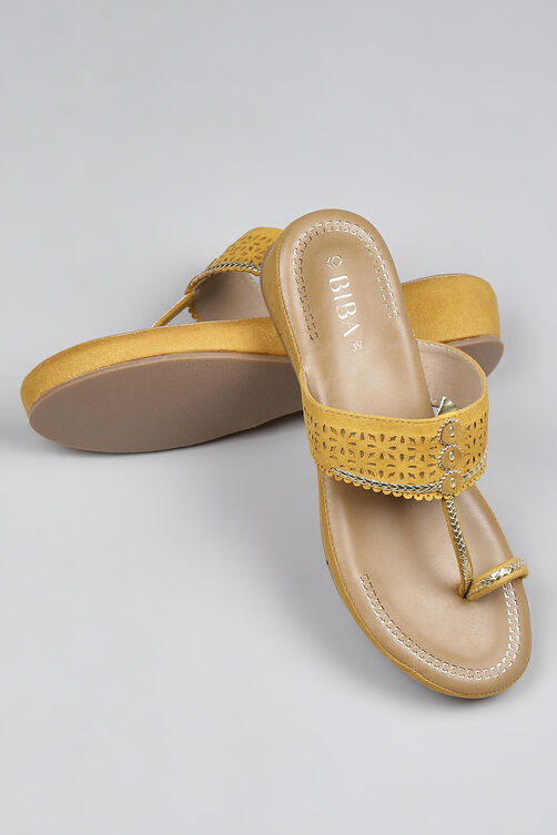 Mustard Faux Leather Comfort Sandals image number 4