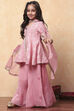 Peach Viscose Blend Flared Suit Set image number 3