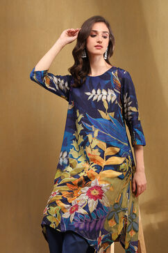 Midnight Blue Modal Floral Asymmetric Kurta Set image number 7