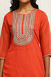 Orange Embroidered Festive Straight Suit Set image number 1