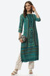 Green & Turquoise Rayon Straight Printed Kurta image number 5