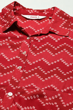 Red Chevron Block Printed Shirt-Style A-line Dress image number 1