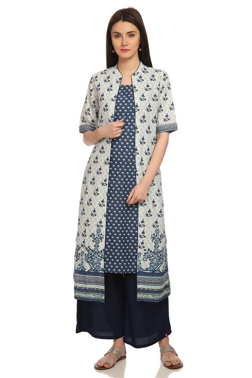 Indigo Front Open Cotton Printed Kurta image number 0