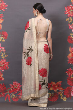 Rohit Bal Off White Silk Blend Embroidered Saree image number 3