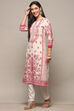 Off-white & Pink Pure Cotton Printed Straight Kurta image number 2