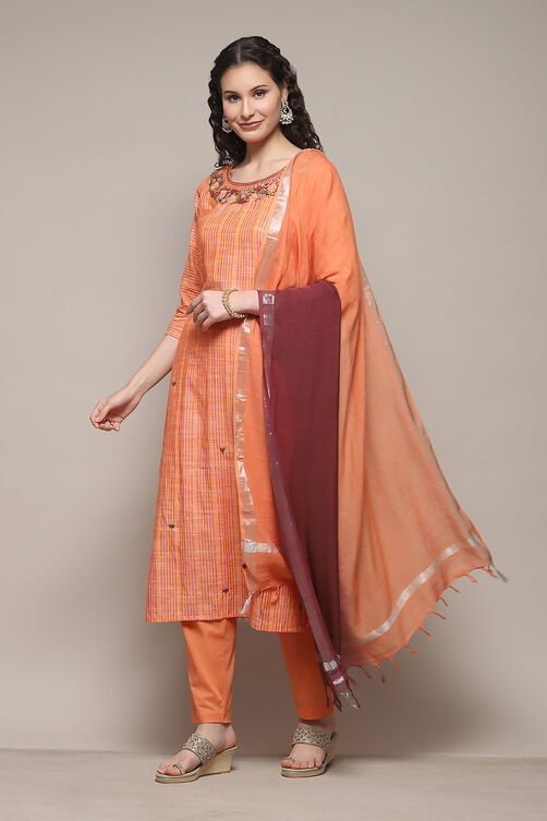 Peach Cotton Woven Unstitched Suit Set image number 8