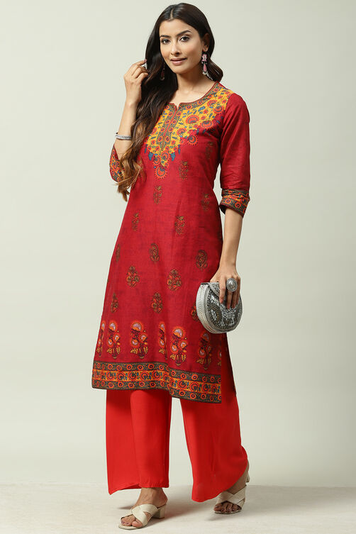 Buy Red Cotton Straight Kurta () for INR749.50 | Biba India