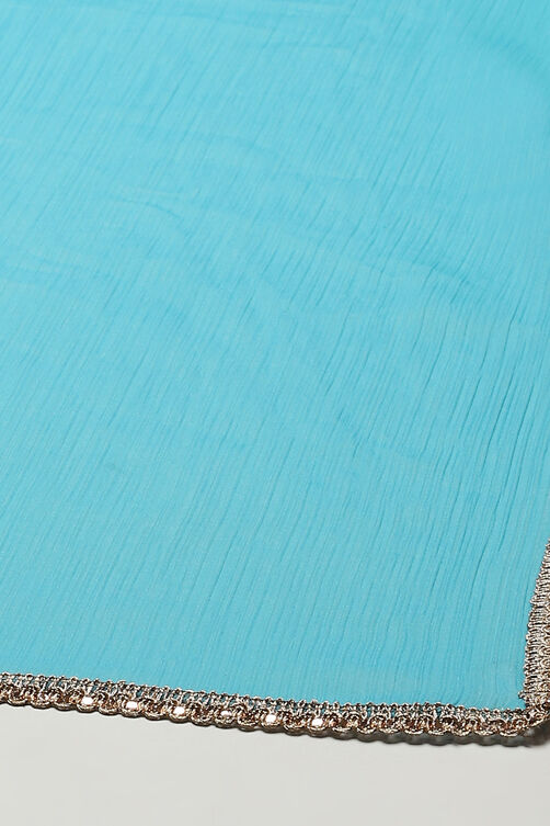 Turquoise Poly Musin Straight Printed Kurta Palazzo Suit Set image number 3