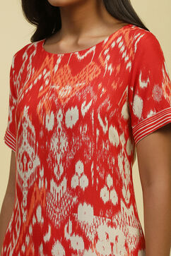 Red Printed Straight Kurta Set image number 1