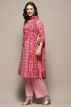 Pink Cotton Printed Straight Suit Set image number 5