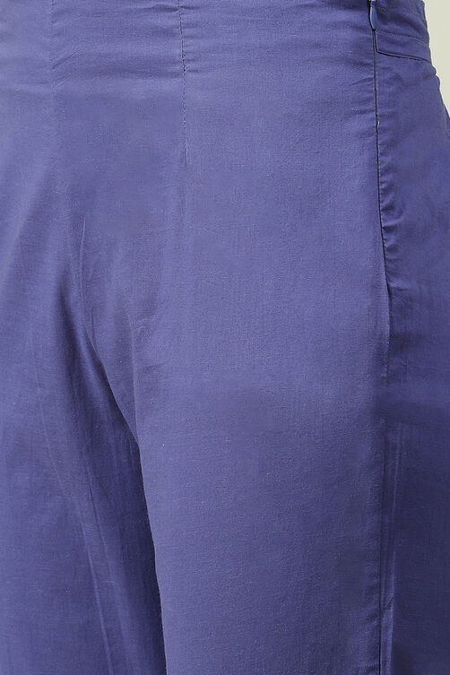 Blue & Purple Printed Cotton Straight Suit Set image number 2