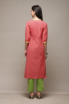 Pink Cotton Handloom Unstitched Suit Set image number 5