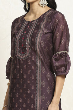 Wine Chanderi Machine Embroidered Unstitched Suit Set image number 2