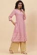 Pink Cotton A Line Kurta image number 3