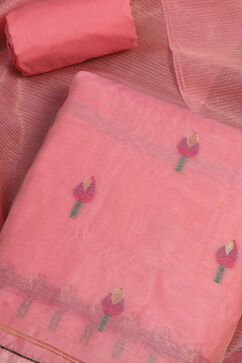 Pink Chanderi Handloom Unstitched Suit Set image number 1