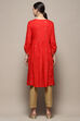 Red Foil Printed Gathered A-Line Kurta image number 4