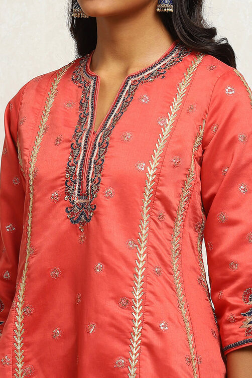 Coral Embroidered Festive Kalidar Suit Set image number 1