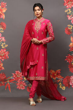 Rohit Bal Fuschia Cotton Blend Straight Kurta Suit Set image number 0