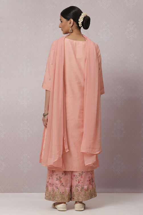 Peach Art Silk Straight Kurta Palazzo Suit Set image number 7