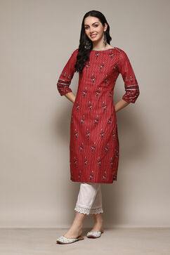 Blue & Rust Cotton Straight Printed Kurta image number 0