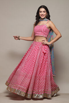 Pink Poly Cotton Straight Kurta Lehenga Set image number 4