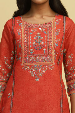 Rust Chanderi Printed Straight Kurta image number 1