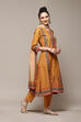 Mustard Pure Cotton Printed Kurta & Pants Suit Set image number 6