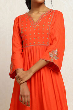 Orange Yoke Design Festive A-Line Kurta image number 1