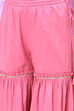 Pink Poly Metallic Cotton Girls Straight Kurta Sharara Suit Set image number 3