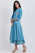 Blue Cotton Front Open Printed Kurta image number 2