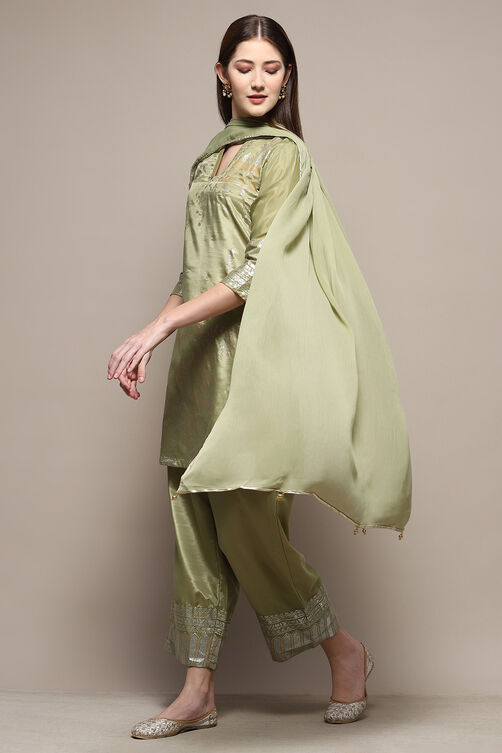 Sage Green Art Silk Straight Kurta Palazzo Suit Set image number 4