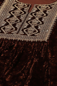 Brown Polyester Straight Embroidered Kurta Palazzo Suit Set image number 1