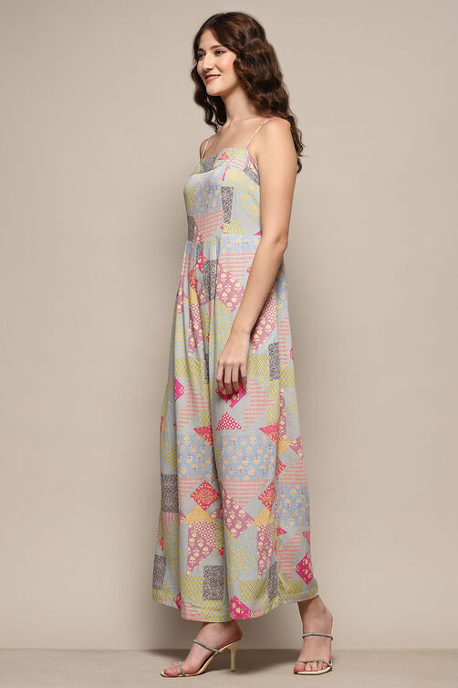 Blue & Pink Printed Jumpsuit with Shrug image number 5