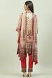 Maroon Silk Blend Straight Kurta Slim Pants Suit Set image number 4