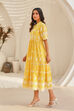 Yellow Cotton Embroidered Tiered Dress image number 2
