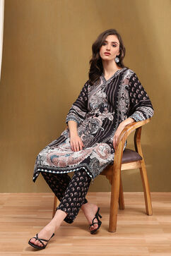 Black Viscose Straight Kurta Set image number 0