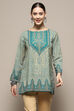 Green and Beige Printed Regular Fit Straight Kurti image number 5