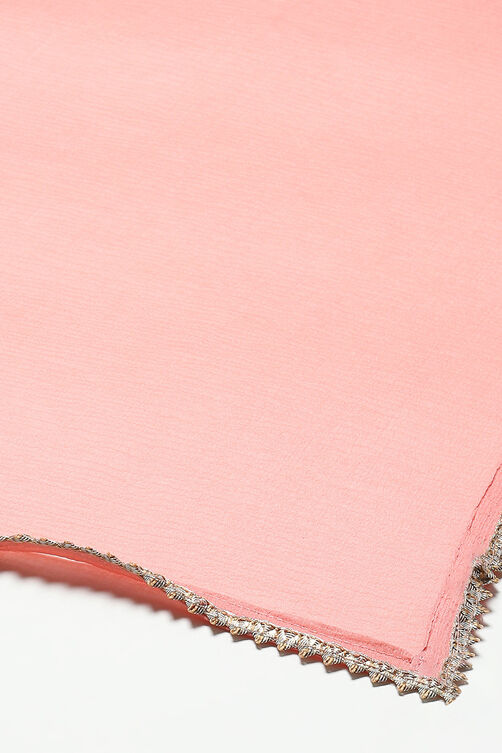Pink Cotton Handloom Unstitched Suit Set image number 4