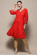 Red Foil Printed Gathered A-Line Kurta image number 0