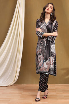 Black Viscose Straight Kurta Set image number 6