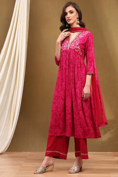 Fuchsia Floral Printed Flared Suit Set image number 3