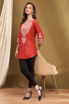 Red Rayon Straight Kurti image number 0